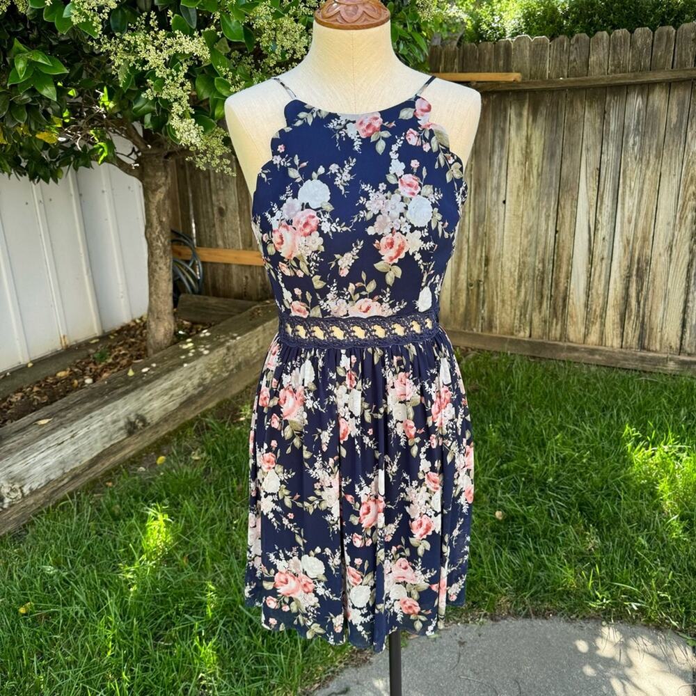 By & By Dress Blue Pink Floral Lace Sleeveless Summer Dress Juniors 5